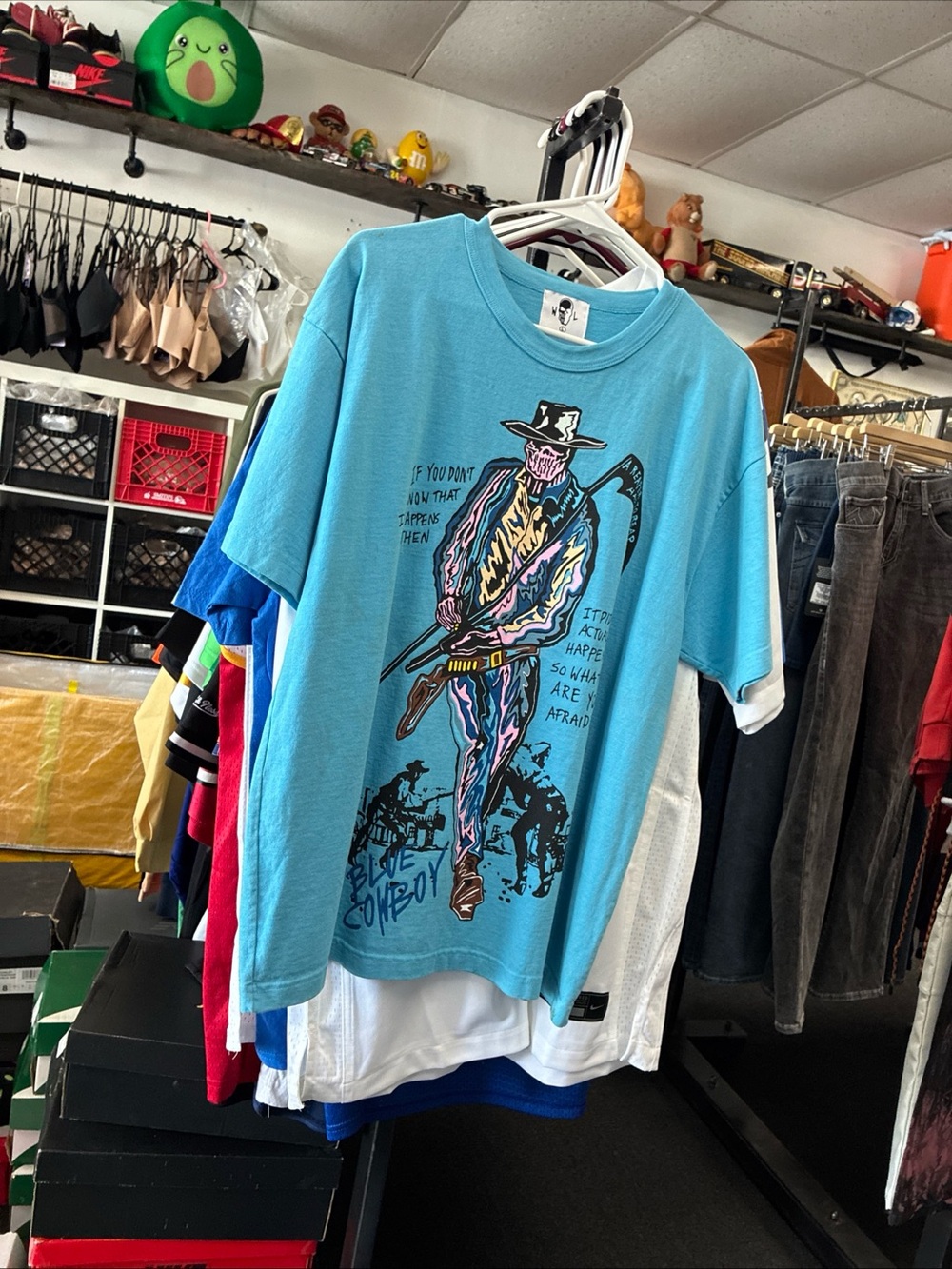 Men’s Rare Warren Lotas Blue Cowboy T Shirt SZ Large Pre Owned